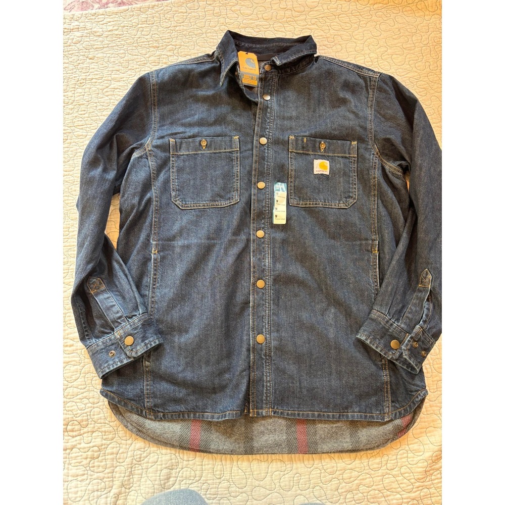 Carhartt Mens Relaxed Fit Denim Fleece Lined Snap-Front Shirt Medium